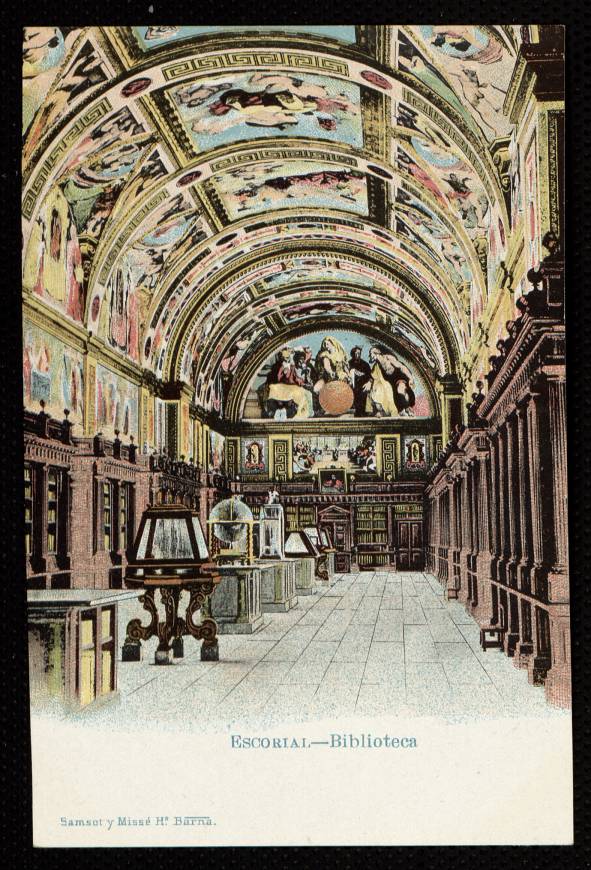 Dibujo que repesenta la Biblioteca de El Escorial, realizada gracias al mecenazgo de Felipe II.