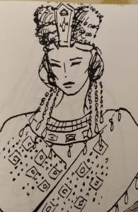 Dibujo que representa a la emperatriz Teodora de Bizancio portando una corona bizantina